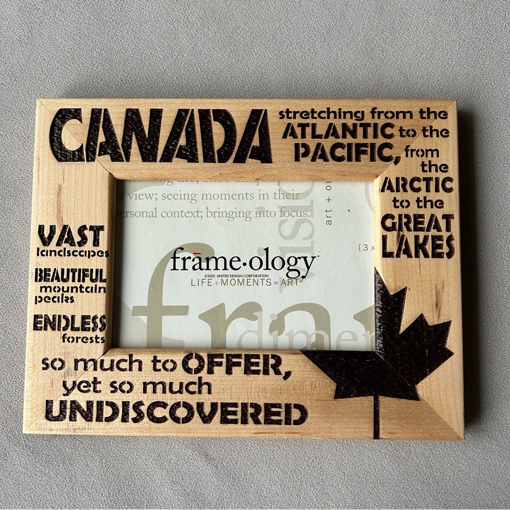 Frame-ology ~ Canada ~ Wood Etched Frame ~ 4 x 6 Photo Opening ~ Brand New!